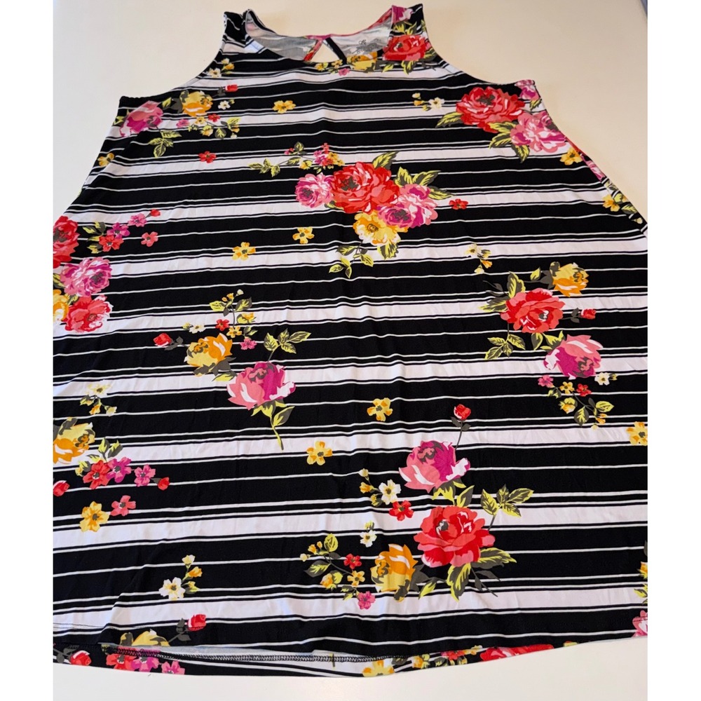 Bobbie Brooks SOFT Womens Plus Size 1X Black White Floral Stripe Swing Dress